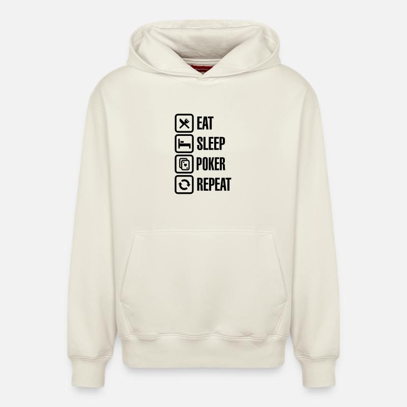 Eat - sleep - poker - repeat - Sweat à capuche unisexe décontracté en coton biologique – de SPREAD - blanc cassé