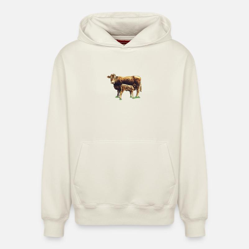Vache avec veau - Sweat à capuche unisexe décontracté en coton biologique – de SPREAD - blanc cassé