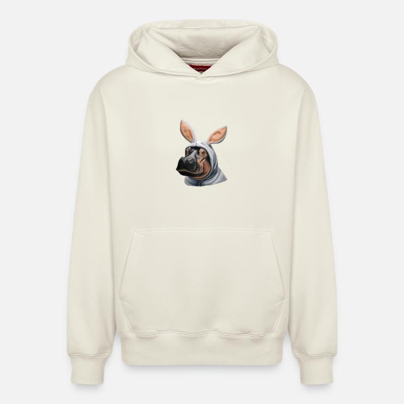 Lapin hippopotame blanc - Sweat à capuche unisexe décontracté en coton biologique – de SPREAD - blanc cassé