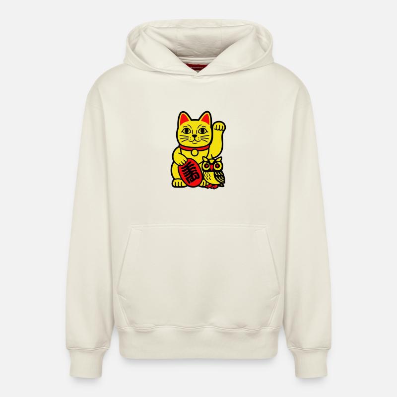 Glückskatze mit kleiner Eule - Relaxed Unisex Organic Hoodie – von SPREAD - Naturweiß