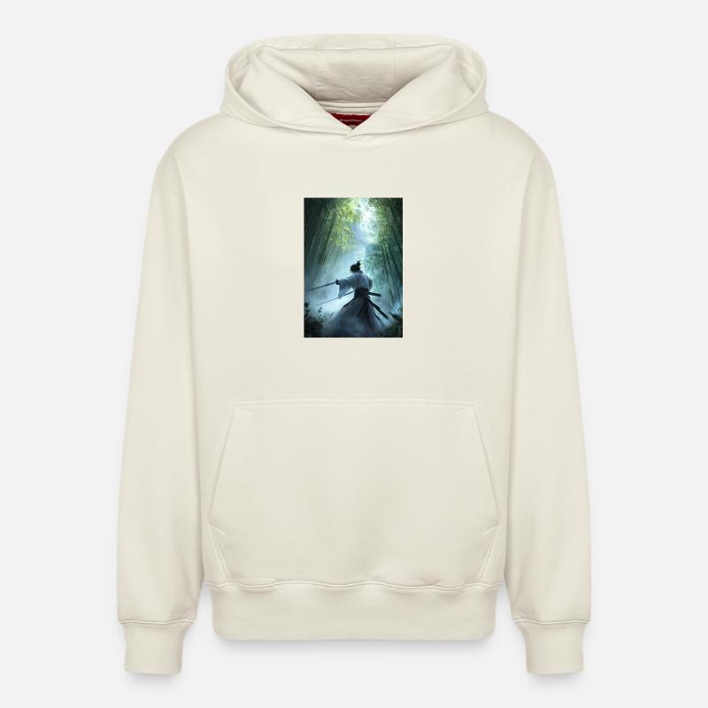 Samurai im Wald - Relaxed Unisex Organic Hoodie – von SPREAD - Naturweiß