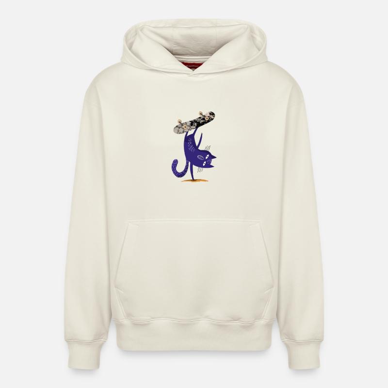 Chat violet sur skateboard - Sweat à capuche unisexe décontracté en coton biologique – de SPREAD - blanc cassé