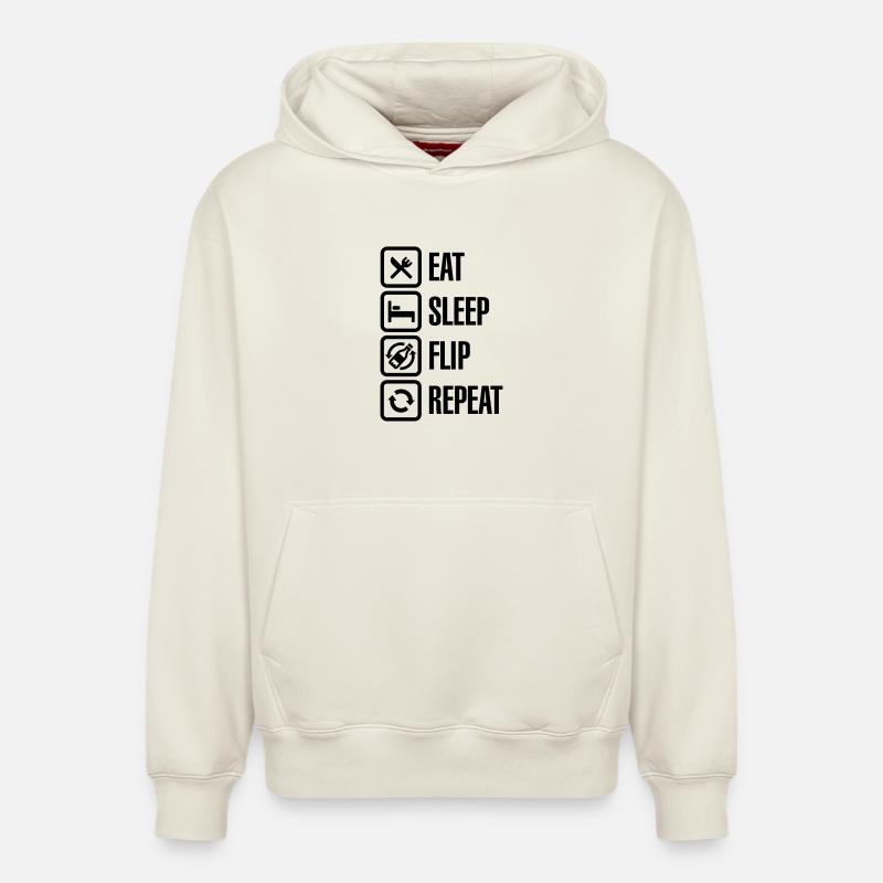 Eat - Sleep - Bottle Flip - Repeat - Sweat à capuche unisexe décontracté en coton biologique – de SPREAD - blanc cassé