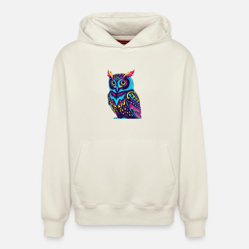 Neon Tribal Owl Design - Sweat à capuche unisexe décontracté en coton biologique – de SPREAD - blanc cassé