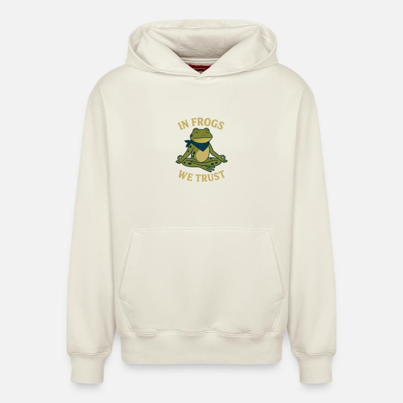 In Frogs We Trust - Sweat à capuche unisexe décontracté en coton biologique – de SPREAD - blanc cassé