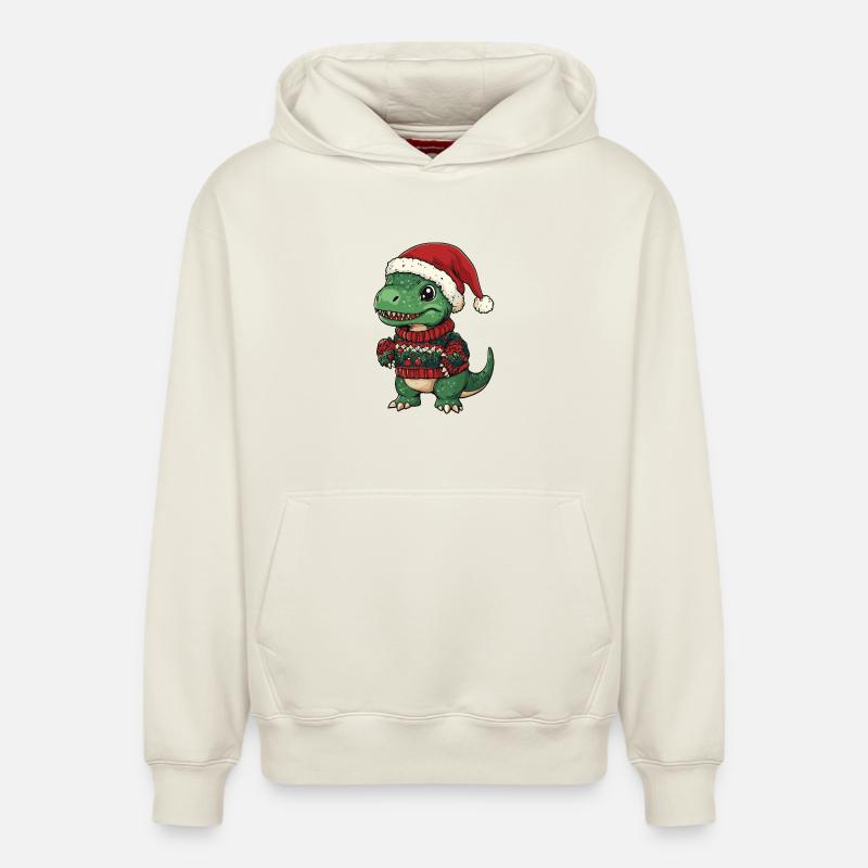 Dinosaure T-Rex Noël - Sweat à capuche unisexe décontracté en coton biologique – de SPREAD - blanc cassé