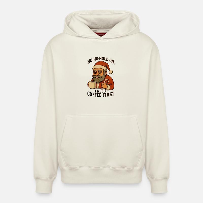 Café de Noël d’abord - Sweat à capuche unisexe décontracté en coton biologique – de SPREAD - blanc cassé