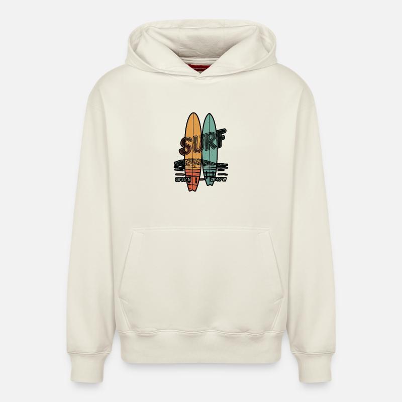 Planches de surf rétro - Sweat à capuche unisexe décontracté en coton biologique – de SPREAD - blanc cassé