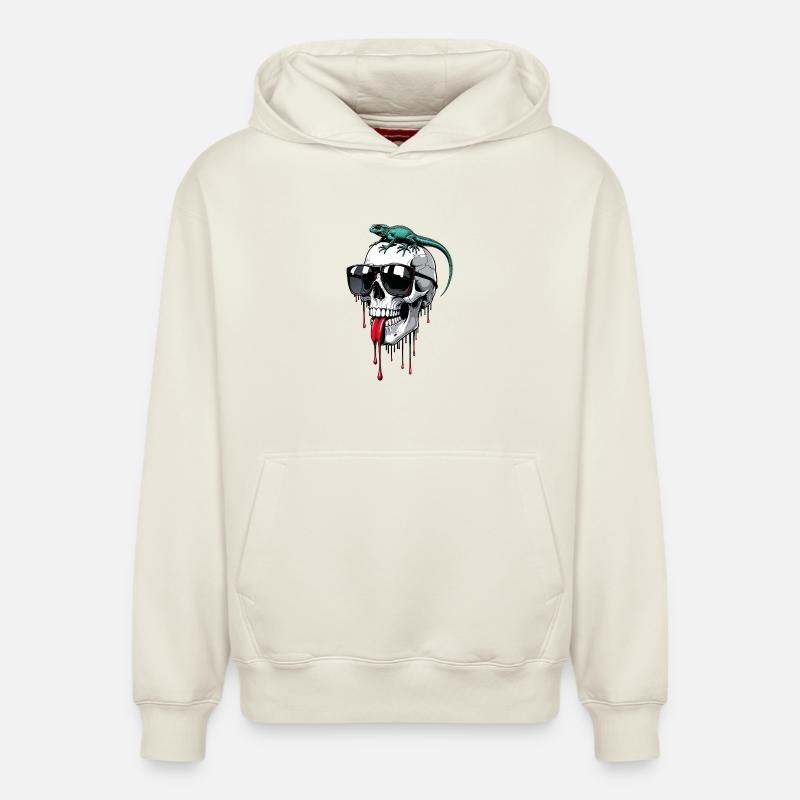 Crâne glacé avec lézard - Sweat à capuche unisexe décontracté en coton biologique – de SPREAD - blanc cassé