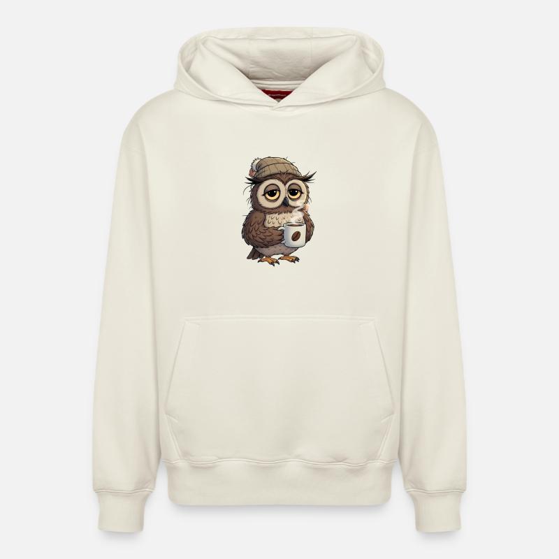 Verschlafene Eule Mit Kaffeetasse Cartoon - Relaxed Unisex Organic Hoodie – von SPREAD - Naturweiß