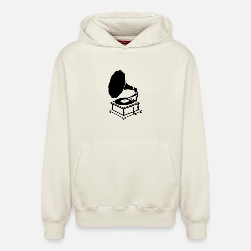 Gramophone - Sweat à capuche unisexe décontracté en coton biologique – de SPREAD - blanc cassé