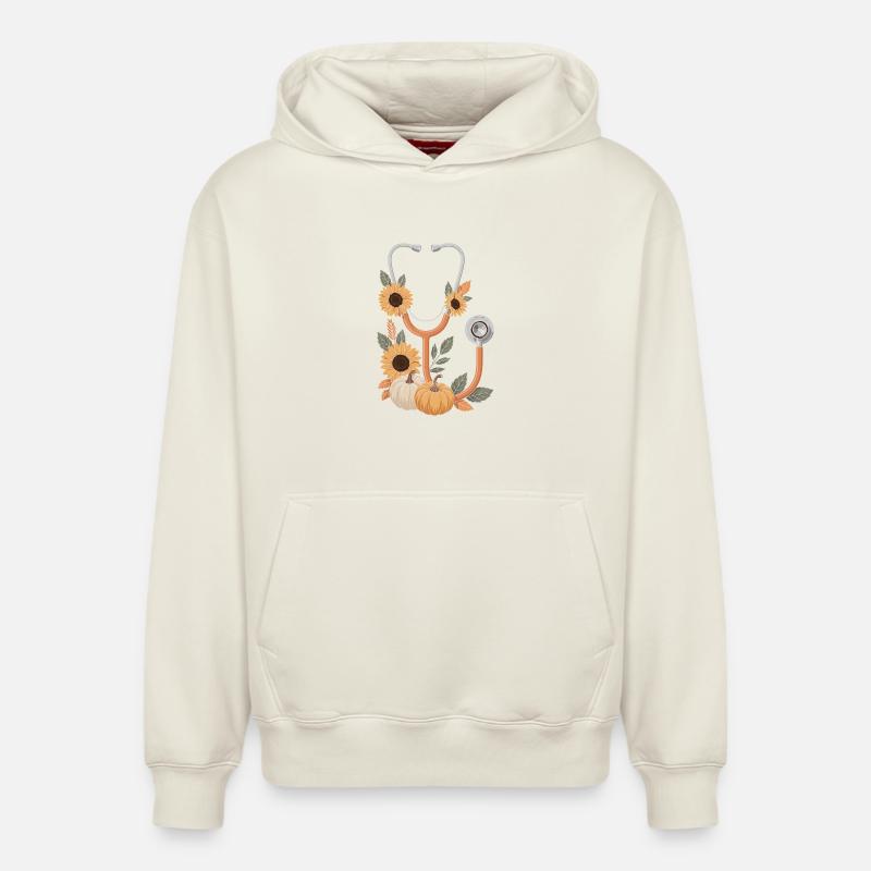 Stéthoscope d’automne - Sweat à capuche unisexe décontracté en coton biologique – de SPREAD - blanc cassé