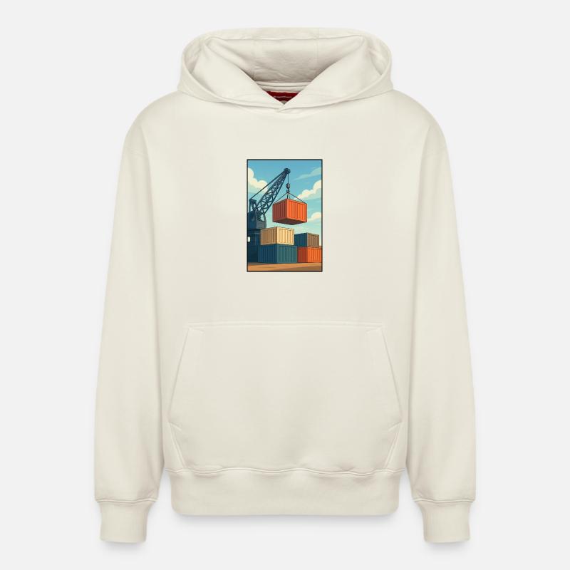 Docker Charriage de Conteneurs Industriels - Sweat à capuche unisexe décontracté en coton biologique – de SPREAD - blanc cassé