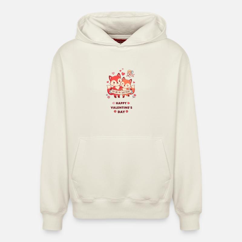 Renards complices de Saint-Valentin - Sweat à capuche unisexe décontracté en coton biologique – de SPREAD - blanc cassé