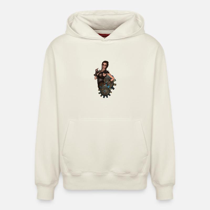 La Dame du Steampunk - Sweat à capuche unisexe décontracté en coton biologique – de SPREAD - blanc cassé