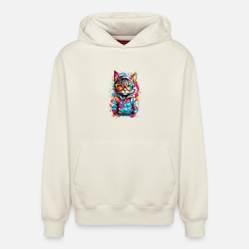 Chat cool - Sweat à capuche unisexe décontracté en coton biologique – de SPREAD - blanc cassé