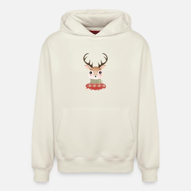 niedlicher schicker Hirsch mit Weihnachtspullover - Relaxed Unisex Organic Hoodie – von SPREAD - Naturweiß