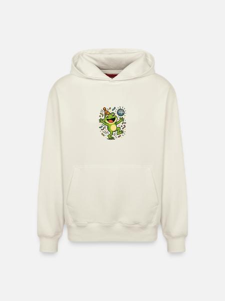 Party Frog - Relaxed Unisex Organic Hoodie – by SPREAD - off white