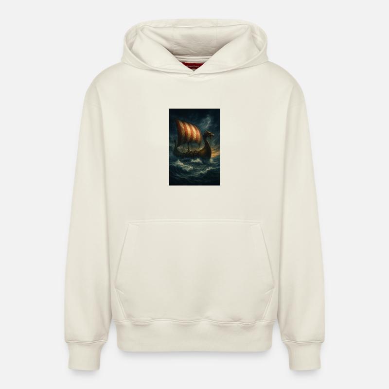 Wikinger-Schiff im Sturm - Relaxed Unisex Organic Hoodie – von SPREAD - Naturweiß
