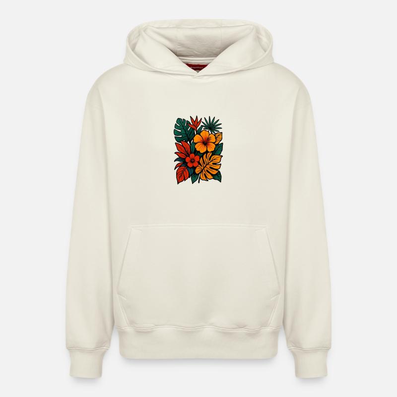 Tropical Bloom Rush - Sweat à capuche unisexe décontracté en coton biologique – de SPREAD - blanc cassé