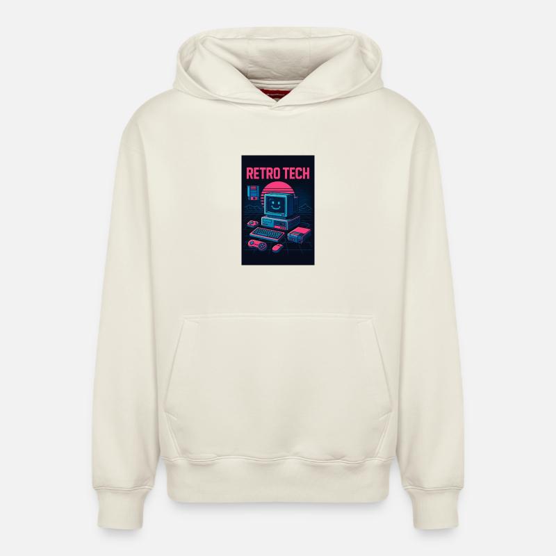 Retro Tech Computer Grafikdesigner mit Lächeln - Relaxed Unisex Organic Hoodie – von SPREAD - Naturweiß