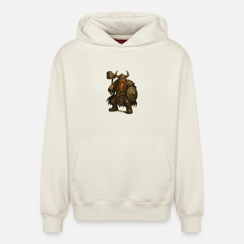 Nain avec casque et marteau - Sweat à capuche unisexe décontracté en coton biologique – de SPREAD - blanc cassé