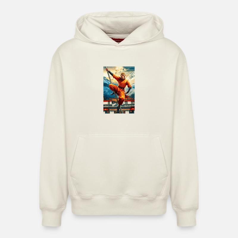 Singe humanoïde Moine Shaolin - Sweat à capuche unisexe décontracté en coton biologique – de SPREAD - blanc cassé