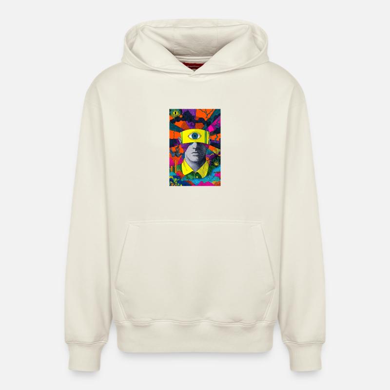 Visionäres Gesicht mit hypnotischem Blick - Relaxed Unisex Organic Hoodie – von SPREAD - Naturweiß