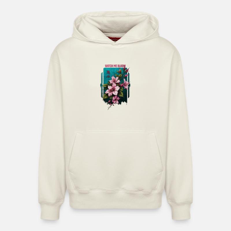 Regardez-moi fleurir l’hibiscus - Sweat à capuche unisexe décontracté en coton biologique – de SPREAD - blanc cassé
