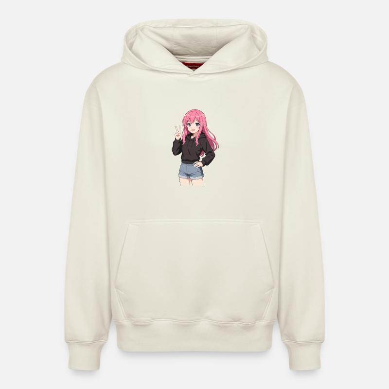 Anime-Mädchen mit rosa Kapuzenpullover - Relaxed Unisex Organic Hoodie – von SPREAD - Naturweiß