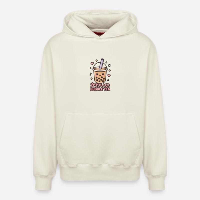 Autocollant Bubble Tea Kawaii - Sweat à capuche unisexe décontracté en coton biologique – de SPREAD - blanc cassé