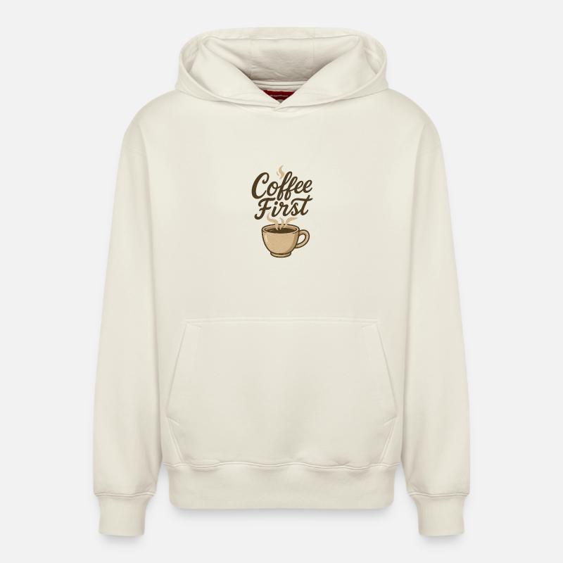 Café Premier Kaffee Illustration - Sweat à capuche unisexe décontracté en coton biologique – de SPREAD - blanc cassé