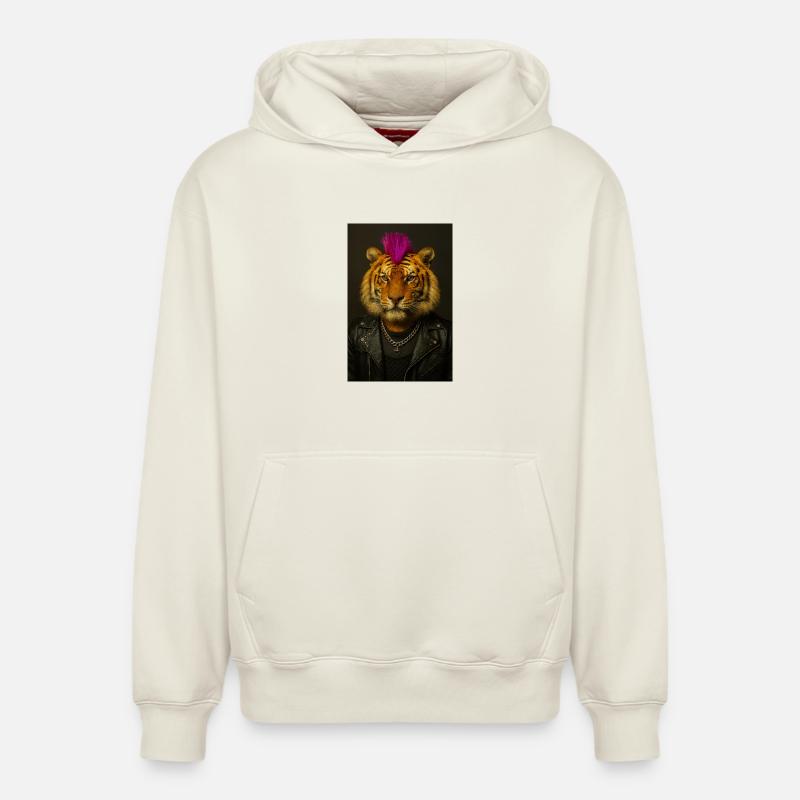 Tiger Punk Mohawk en cuir - Sweat à capuche unisexe décontracté en coton biologique – de SPREAD - blanc cassé