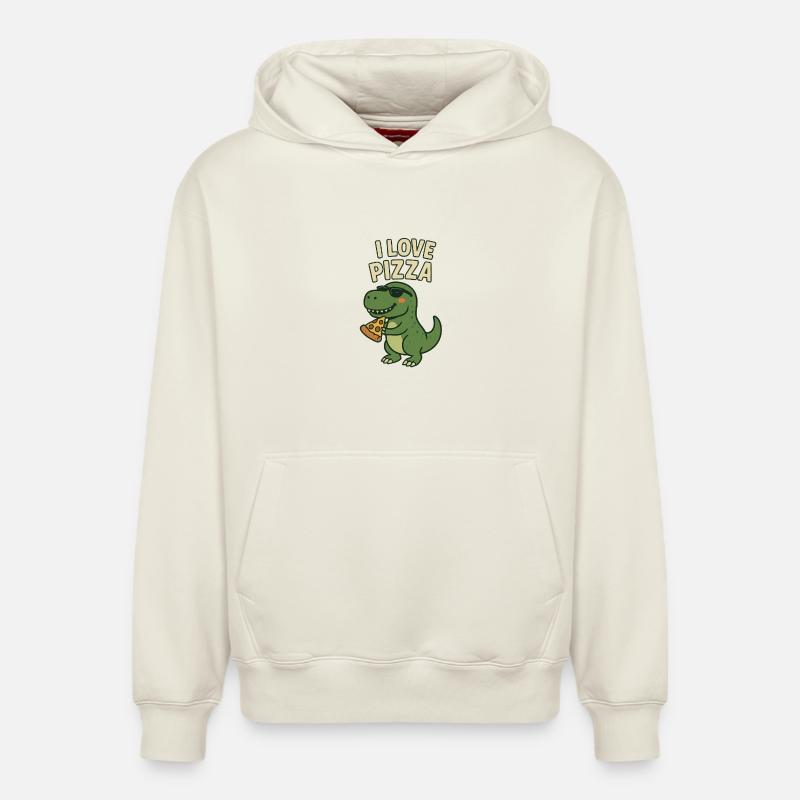 J’adore la pizza Dino - Sweat à capuche unisexe décontracté en coton biologique – de SPREAD - blanc cassé