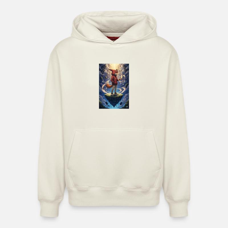 Fuchs im schwebenden Inselkristall - Relaxed Unisex Organic Hoodie – von SPREAD - Naturweiß