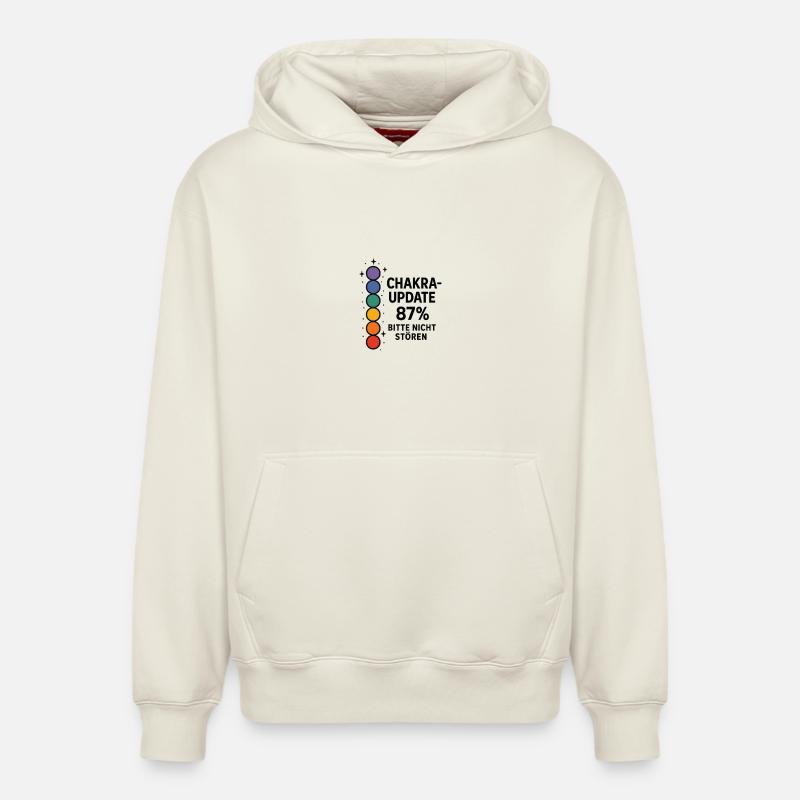 CHAKRA-UPDATE 87 % – Bitte nicht stören - Relaxed Unisex Organic Hoodie – von SPREAD - Naturweiß