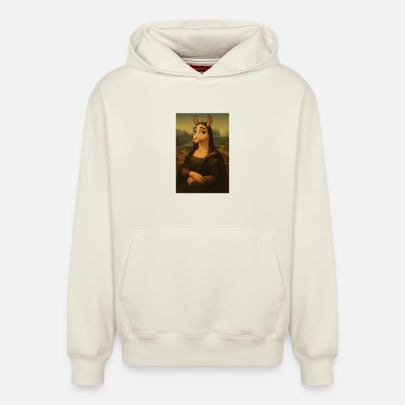 Lama Mona Lisa Enigmatique - Sweat à capuche unisexe décontracté en coton biologique – de SPREAD - blanc cassé