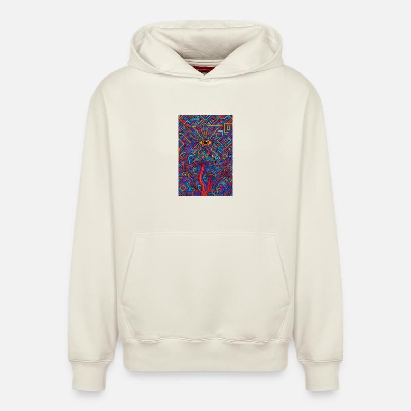 Psychedelic Eye and Mushrooms - Sweat à capuche unisexe décontracté en coton biologique – de SPREAD - blanc cassé