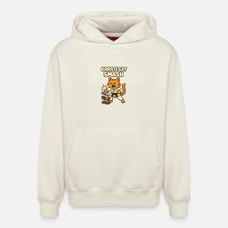 Karate Cat Smash - Sweat à capuche unisexe décontracté en coton biologique – de SPREAD - blanc cassé