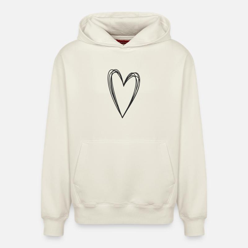 Cœur dessiné à la main - Sweat à capuche unisexe décontracté en coton biologique – de SPREAD - blanc cassé