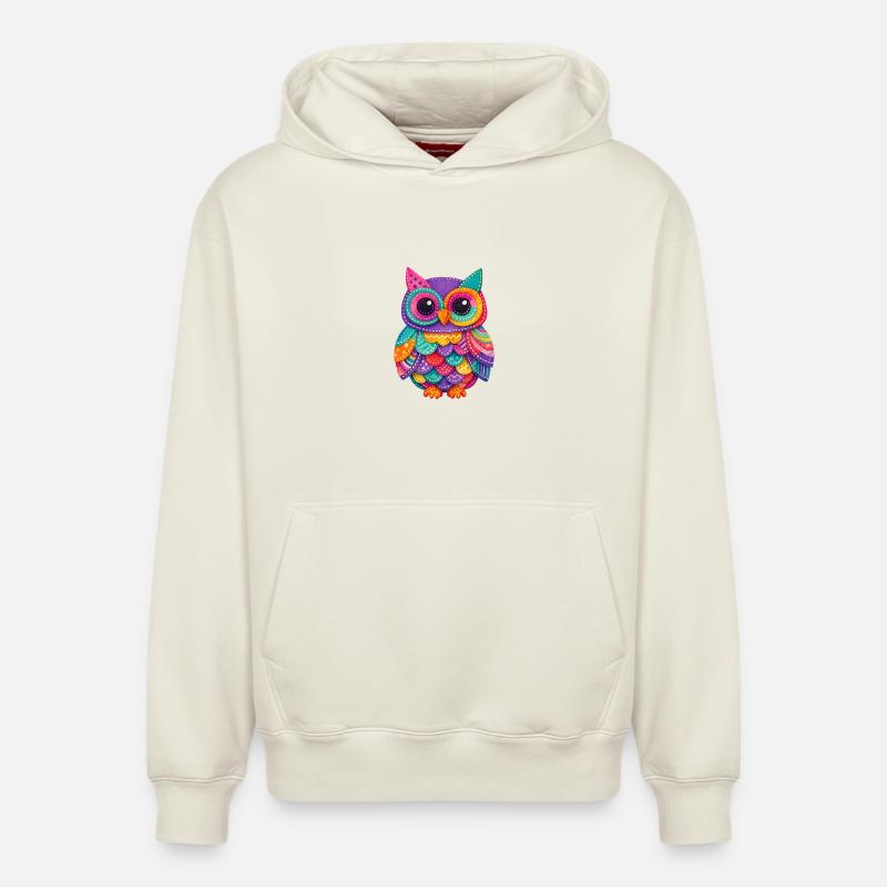 Patchwork Eulenzauber - Relaxed Unisex Organic Hoodie – von SPREAD - Naturweiß