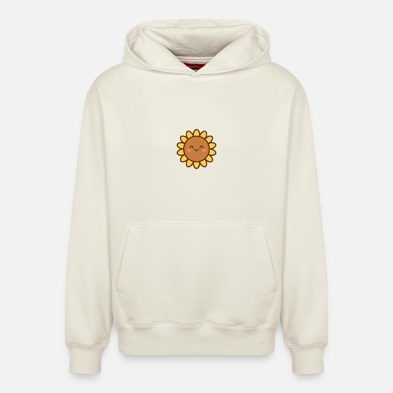 Fleur souriante jaune - Sweat à capuche unisexe décontracté en coton biologique – de SPREAD - blanc cassé