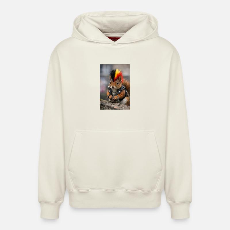 Punk Eichhörnchen mit Lederweste - Relaxed Unisex Organic Hoodie – von SPREAD - Naturweiß