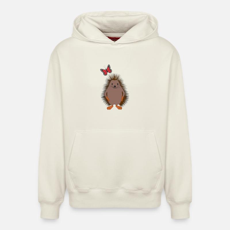 Doux hérisson & papillon – Gentillesse - Sweat à capuche unisexe décontracté en coton biologique – de SPREAD - blanc cassé