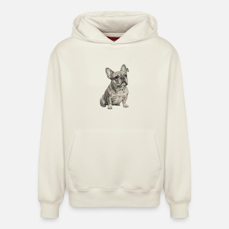 Bouledogue avec accent papillon - Sweat à capuche unisexe décontracté en coton biologique – de SPREAD - blanc cassé