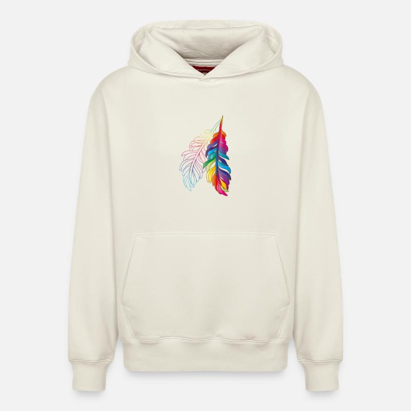 Regenbogenfedern – farbenfrohes Boho-Design - Relaxed Unisex Organic Hoodie – von SPREAD - Naturweiß