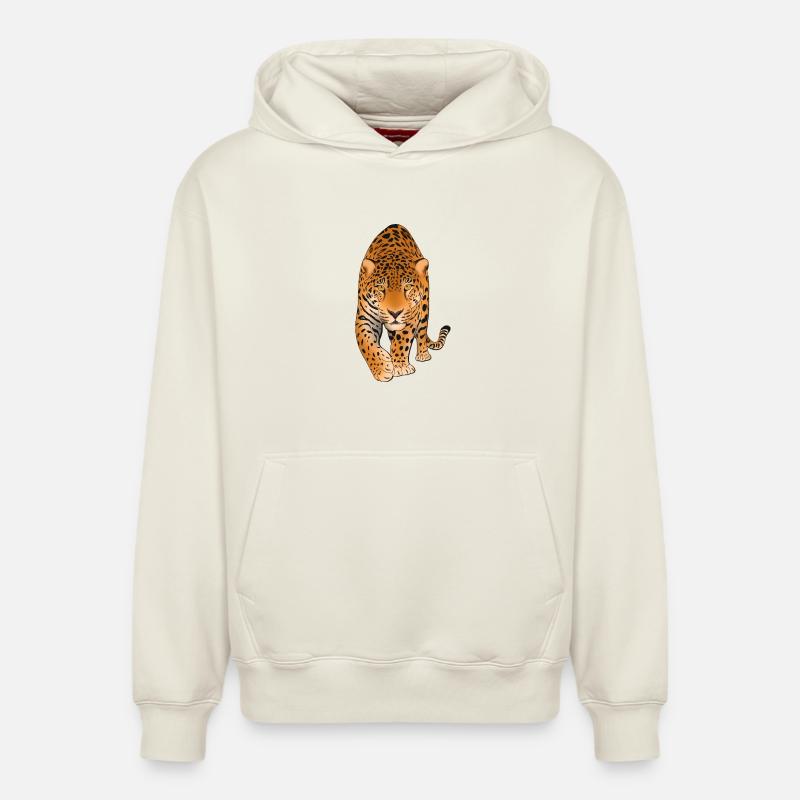 Grand chat léopard - Sweat à capuche unisexe décontracté en coton biologique – de SPREAD - blanc cassé