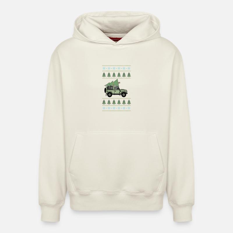 Defender 90 - Sapin de Noël - Sweat à capuche unisexe décontracté en coton biologique – de SPREAD - blanc cassé