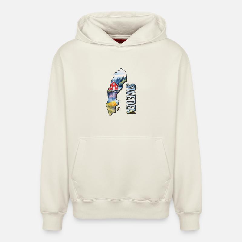 Carte à l’aquarelle Suède - Sweat à capuche unisexe décontracté en coton biologique – de SPREAD - blanc cassé