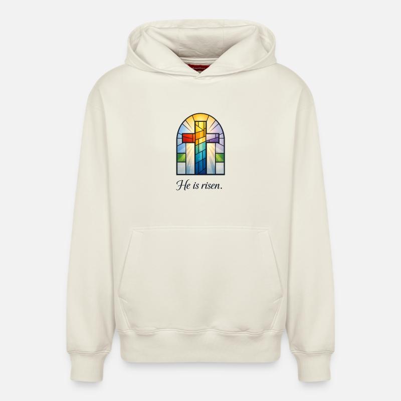 He Is Risen - Relaxed Unisex Organic Hoodie – von SPREAD - Naturweiß